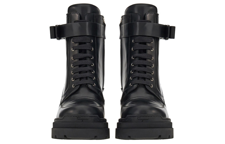 (W) FERRAGAMO Chunky Leather Biker Boots 'Black' 圖 2