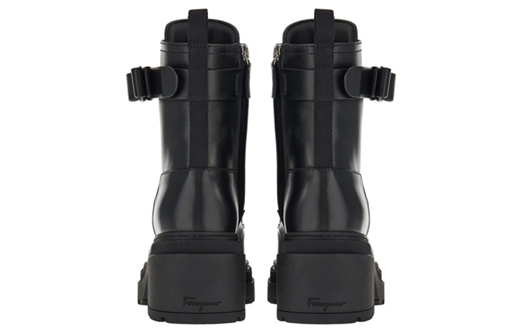 (W) FERRAGAMO Chunky Leather Biker Boots 'Black' 圖 4