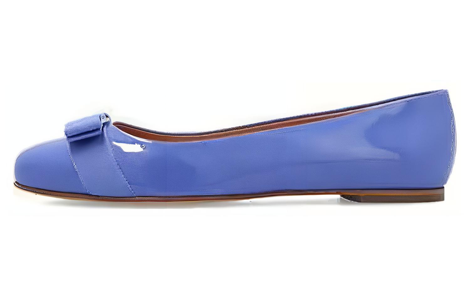 (Women) Ferragamo Varina Patent Leather Comfortable Casual Flats Blue 01A181 753658