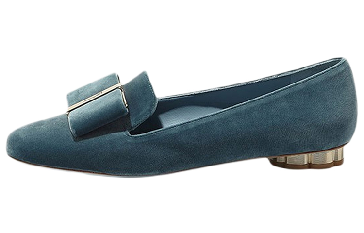 (W) FERRAGAMO Velvet Bow Flats 'Blue'
