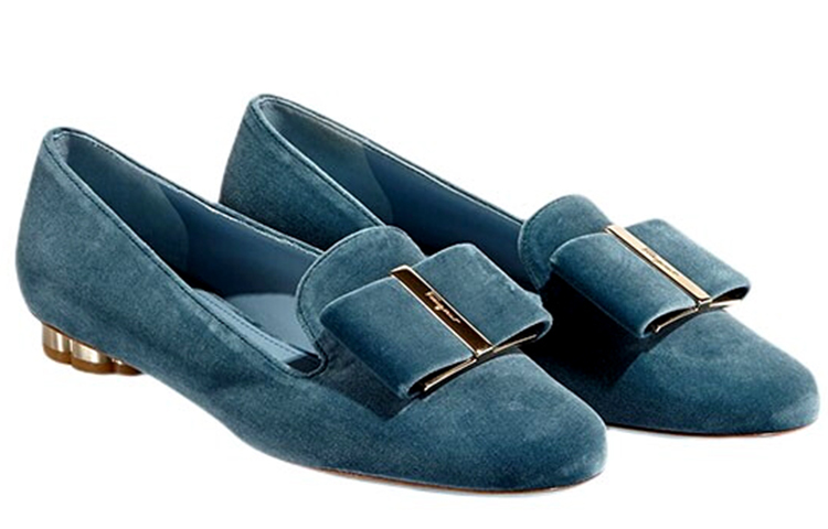 (W) FERRAGAMO Velvet Bow Flats 'Blue' 圖 2