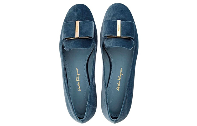 (W) FERRAGAMO Velvet Bow Flats 'Blue' 圖 3