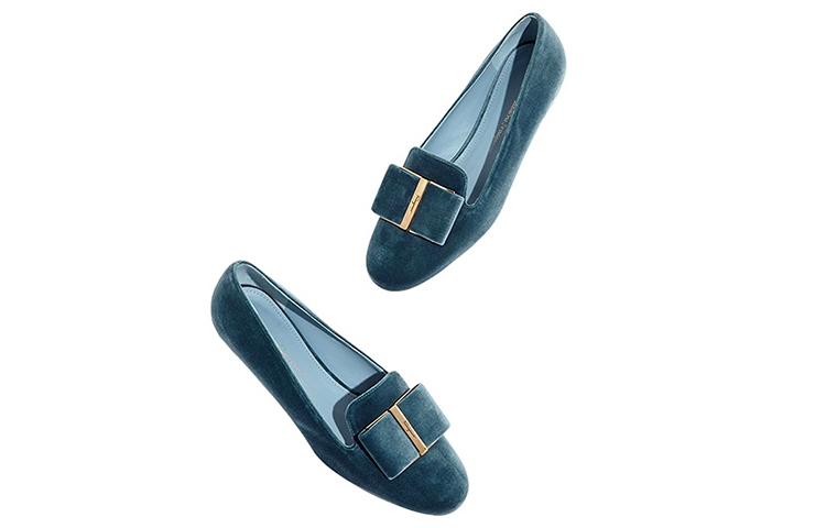 (W) FERRAGAMO Velvet Bow Flats 'Blue' 圖 5