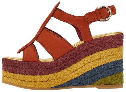 (W) 菲拉格慕 红色时尚天鹅绒小牛皮麻底坡跟凉鞋 01E353-758787 Buy (W) 菲拉格慕 红色时尚天鹅绒小牛皮麻底坡跟凉鞋 01E353-758787