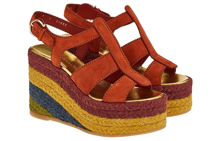 Order (W) FERRAGAMO Sandalo Zeppa Espadrille in Pelle Scamosciata Rossa da Donna 01E353-758787