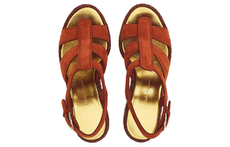 Lookbook (W) FERRAGAMO Sandalo Zeppa Espadrille in Pelle Scamosciata Rossa da Donna 01E353-758787