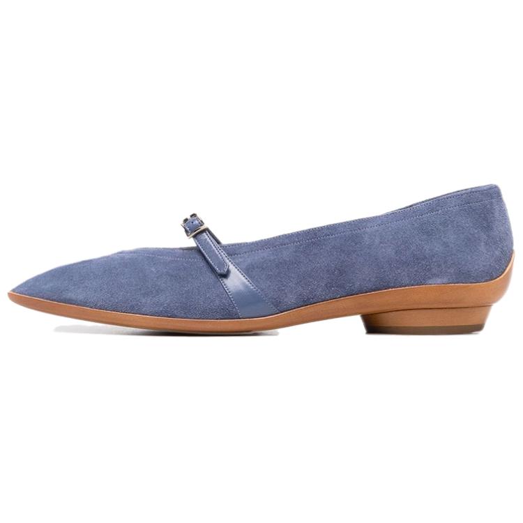 (W) FERRAGAMO Velvet Leather Flat 'Blue'