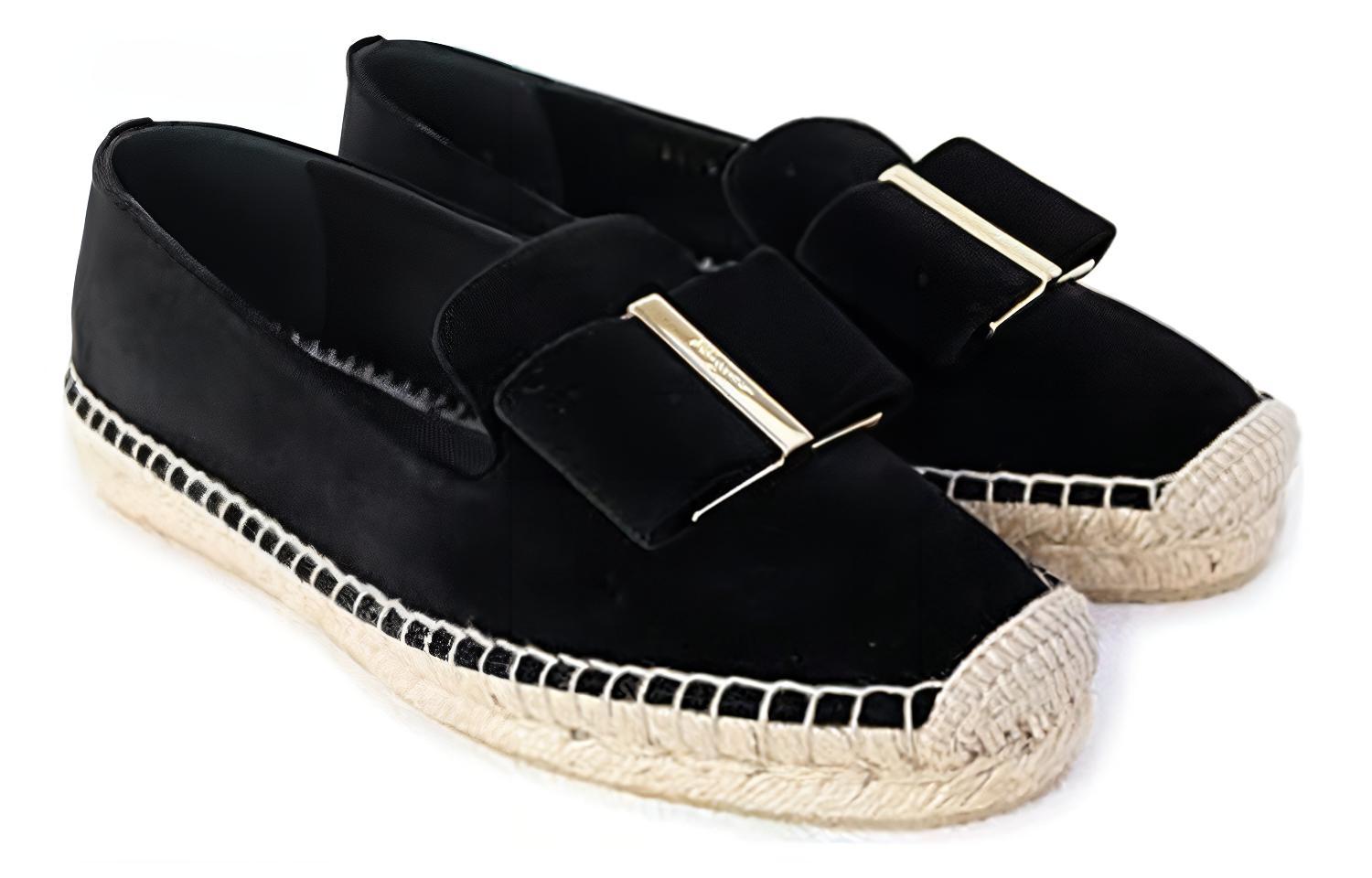 (W) FERRAGAMO Velvet Weave Flat Casual 'Black' 圖 2