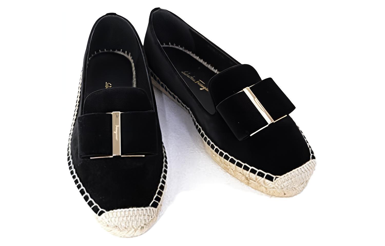 (W) FERRAGAMO Velvet Weave Flat Casual 'Black' 圖 3