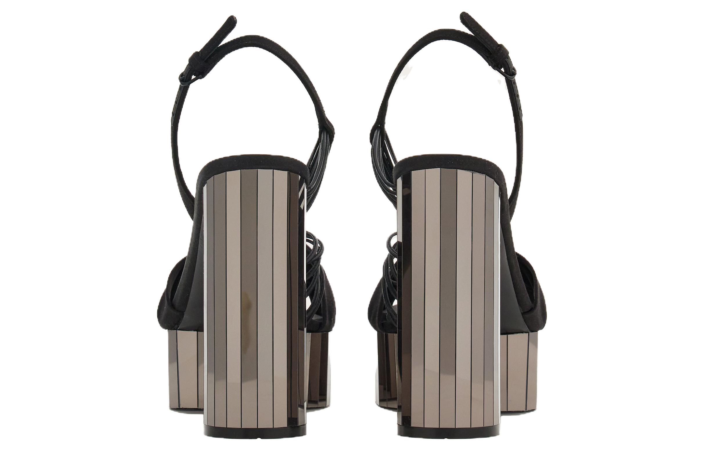 Shop (W) Sandal Hitam FERRAGAMO Anyam Tumit Bulat Gesper Tali Pergelangan 01G169-763571