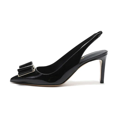 (W) FERRAGAMO Zahir 70 'Black Patent Double Bow'