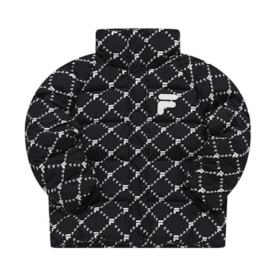 (Women) FILA Black Full-Print Logo Puffer Jacket with Stand Collar. T11W316903F-BK