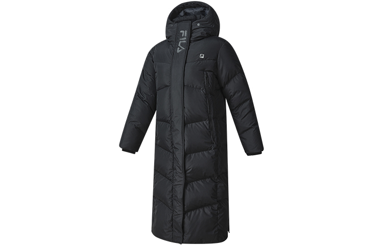 Order (Women) FILA  Black Long Down Jacket - Casual, Warm, Relaxed Fit Hooded Coat. A11W242906FBK