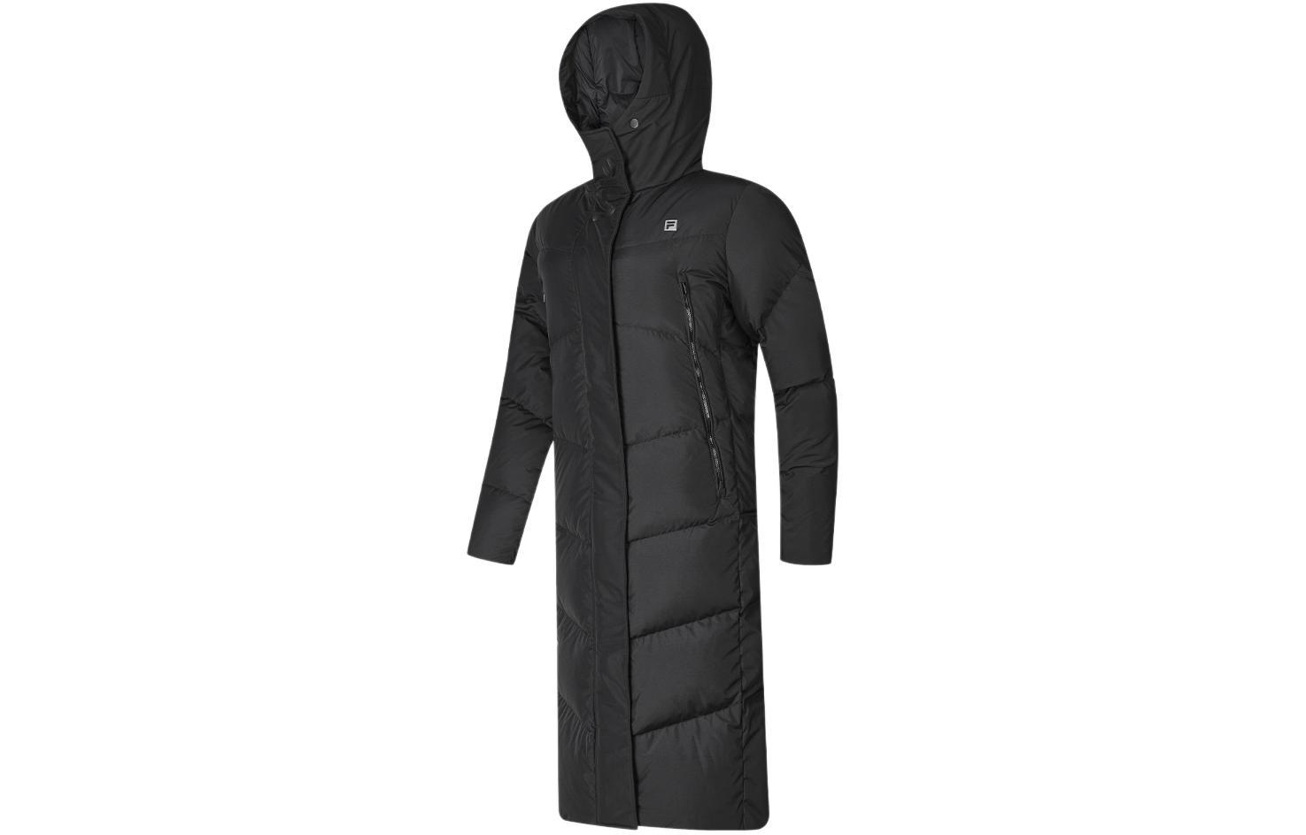 (Women) FILA  Black Long Hooded Down Jacket for Running and Warmth. A61W342906A-BK 圖 4