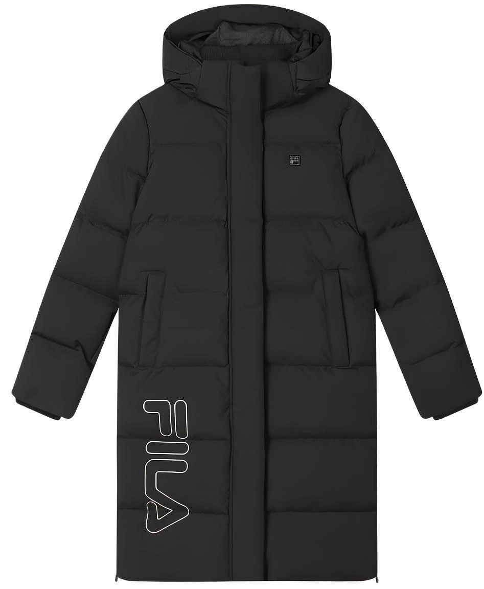 women-fila-black-mid-length-logo-print-hooded-down-jacket-f11-w347901-f-bk
