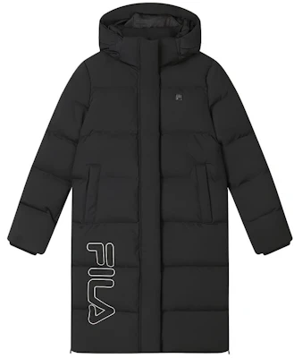 (W) FILA Chaqueta Negra Acolchada con Capucha y Logo Impreso de Largo Medio F11W347901F-BK Buy (W) FILA Chaqueta Negra Acolchada con Capucha y Logo Impreso de Largo Medio F11W347901F-BK
