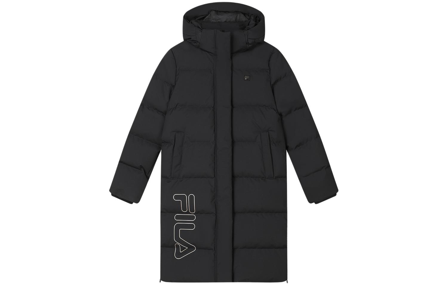 (Women) FILA  Black Mid-Length Logo Print Hooded Down Jacket F11W347901F-BK 圖 2