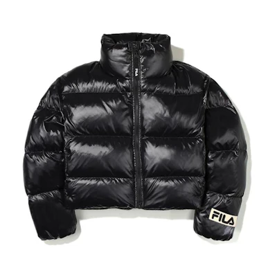 (Women) FILA Black Short Puffer Jacket with Logo Print and Zip-Up Design FS2DJE4153F-SBK