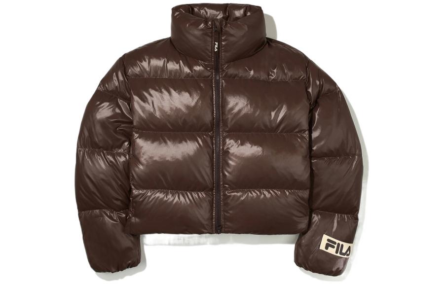(Women) FILA  Brown Short Puffer Jacket with Logo Patch and Zipper FS2DJE4153F-BRN