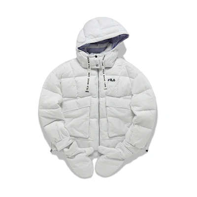 (Women) FILA Casual Hooded Puffer Jacket White - Warm and Stylish. F11W149901F-WT