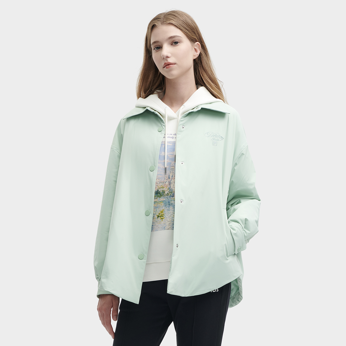 (Women) FILA  Casual Oversized Warm Puffer Jacket with Collar Light Mint Green. F11W348901F-LG 圖 4