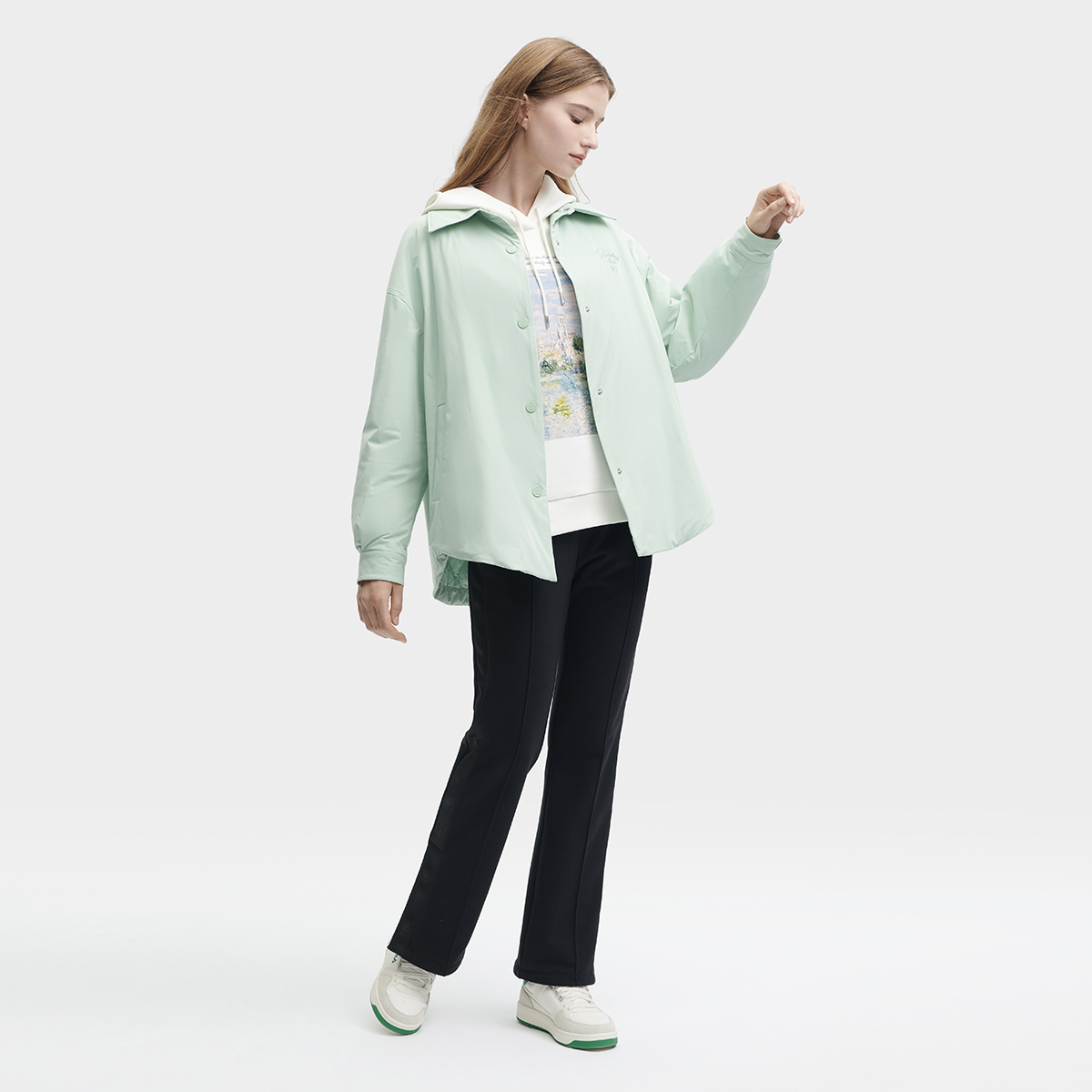 (Women) FILA  Casual Oversized Warm Puffer Jacket with Collar Light Mint Green. F11W348901F-LG 圖 6