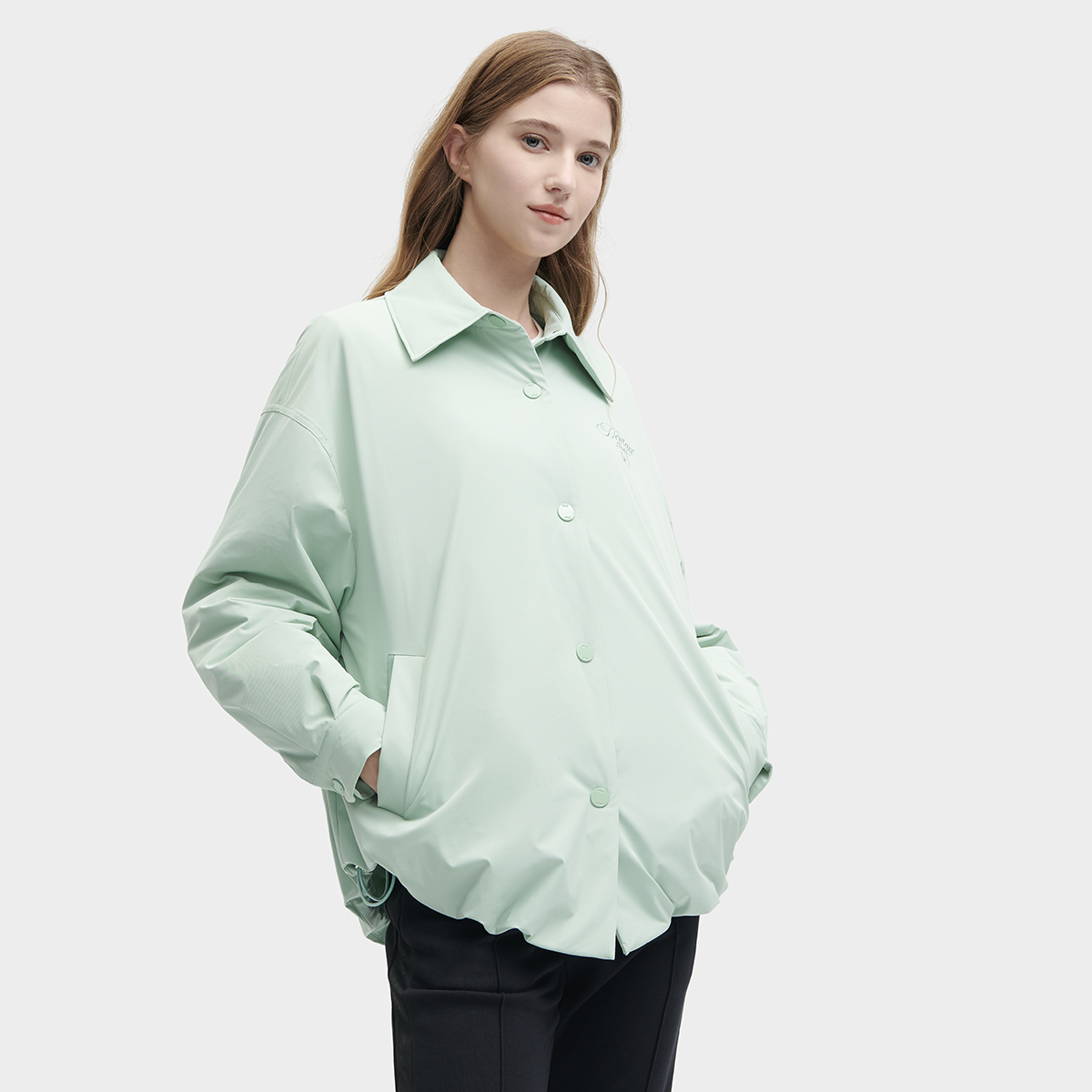 (Women) FILA  Casual Oversized Warm Puffer Jacket with Collar Light Mint Green. F11W348901F-LG 圖 7