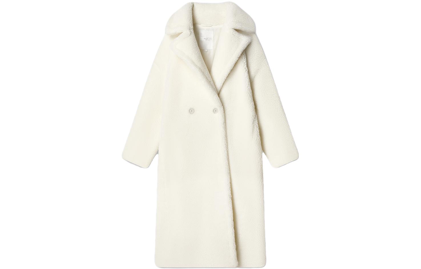 (Women) FILA  Ceramic White Sherpa Coat Casual Solid Color Lapel Design. F11W345501F-IV