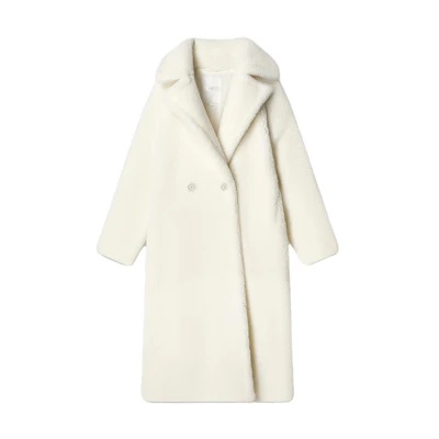 (Women) FILA Ceramic White Sherpa Coat Casual Solid Color Lapel Design. F11W345501F-IV