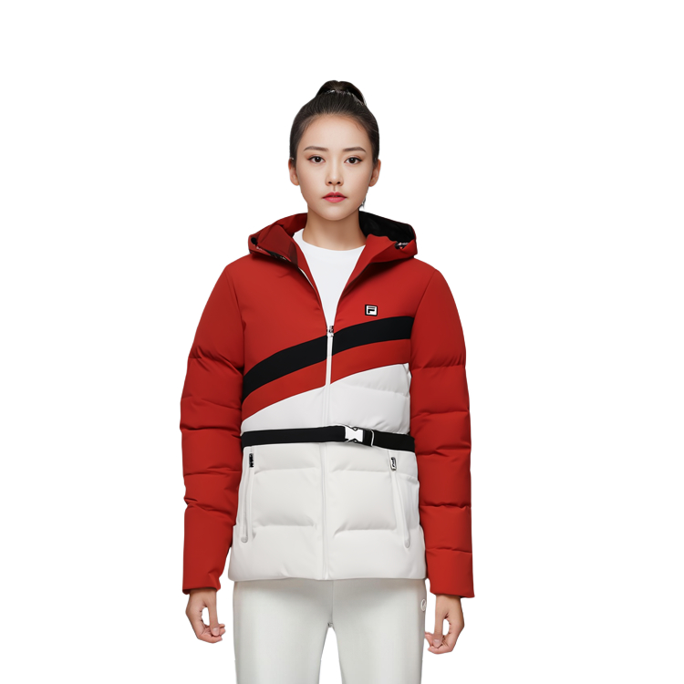 (Women) FILA  Color-Blocked Hooded Down Jacket - Legendary Red. F11W349925F-RD 圖 4