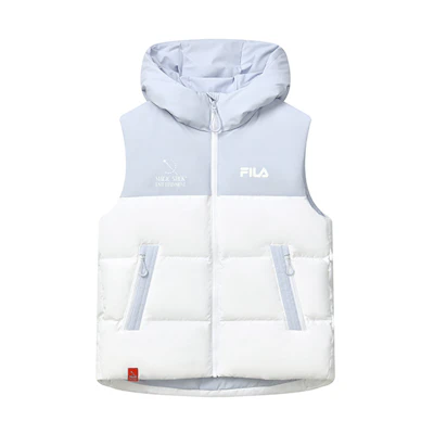 (Women) FILA Colorblock Hooded Down Vest - Standard White. F11W249901FWT