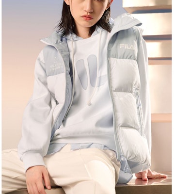 (Women) FILA Colorblock Hooded Down Vest - Standard White. F11W249901FWT Shop (Women) FILA Colorblock Hooded Down Vest - Standard White. F11W249901FWT