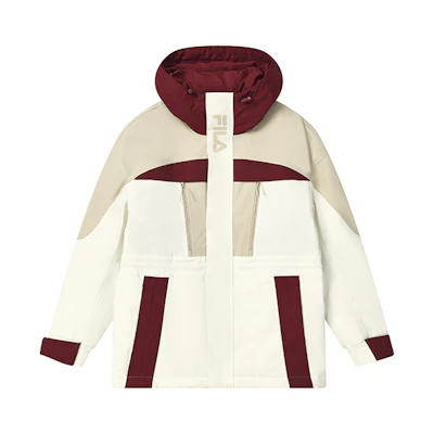 (Women) FILA Colorblock Mid-Length Hooded Down Jacket - Yun Gu White. F11W249924FWT