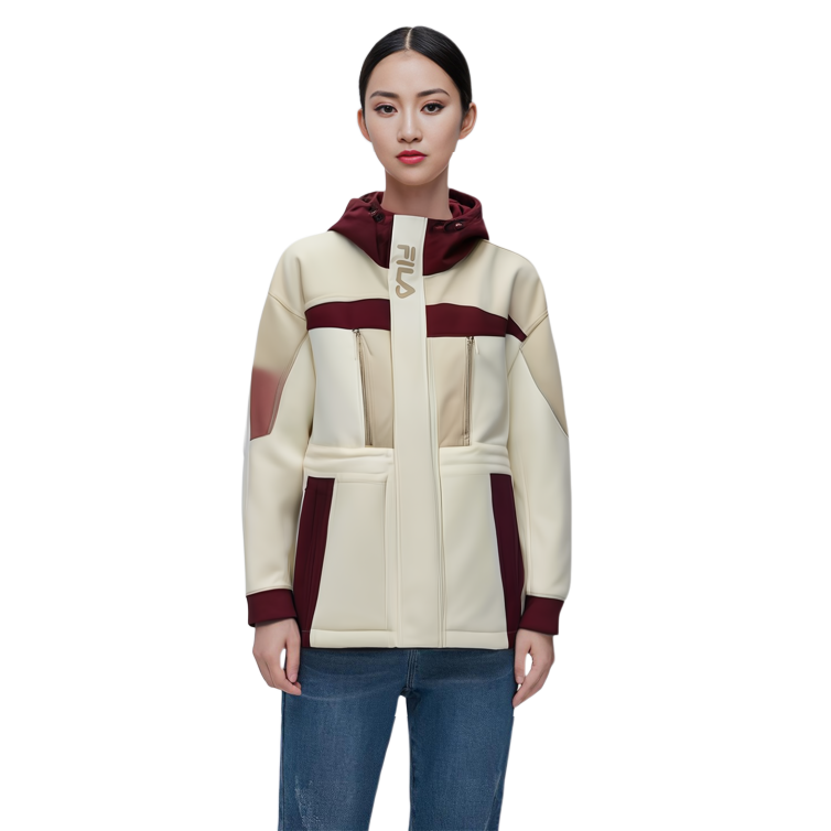 (Women) FILA  Colorblock Mid-Length Hooded Down Jacket - Yun Gu White. F11W249924FWT 圖 9