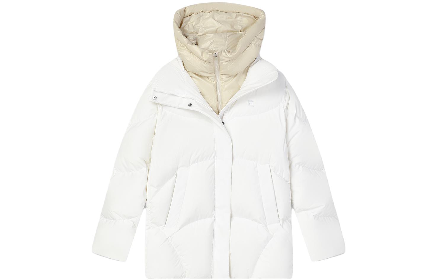 Order (W) FILA Jaket Down Hoodie Resleting Warna Blok - Putih Off. F11W344915F-WT