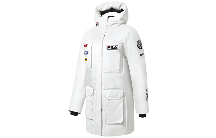 (Women) FILA  Embroidered Hooded Windproof Goose Down Jacket White Jade Color. A11W246910F-WT