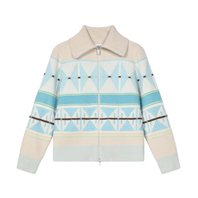 (Women) FILA Emerald Colorblock Collared Long-Sleeve Cardigan Sweater. F11W414403F-ZA