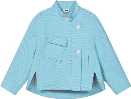 (Women) FILA Emerald Solid Color Knit Jacket - Azure Blue. F11W414702F-LB Order (Women) FILA Emerald Solid Color Knit Jacket - Azure Blue. F11W414702F-LB