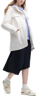 (Women) FILA Fashion Windproof Hooded Down Jacket in Light Beige. F11W348906FIV Details for (Women) FILA Fashion Windproof Hooded Down Jacket in Light Beige. F11W348906FIV