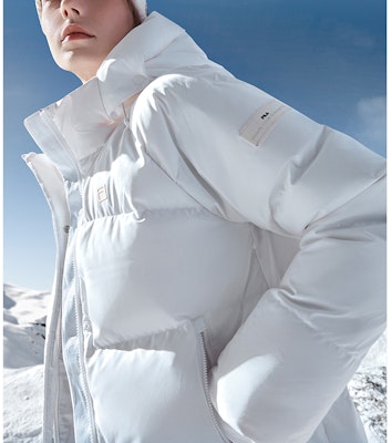 (Women) FILA Fitness Warm Puffer Down Jacket with Hood - Jade White A11W341907F-WT Details for (Women) FILA Fitness Warm Puffer Down Jacket with Hood - Jade White A11W341907F-WT