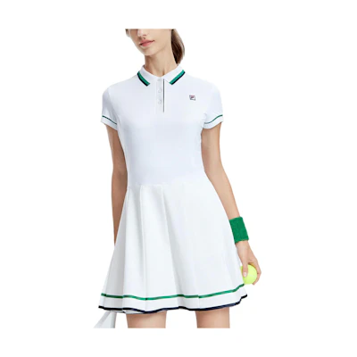 (Women) FILA Logo Print Tennis Polo Dress - Loose Fit Jade White. A11W333305F-WT