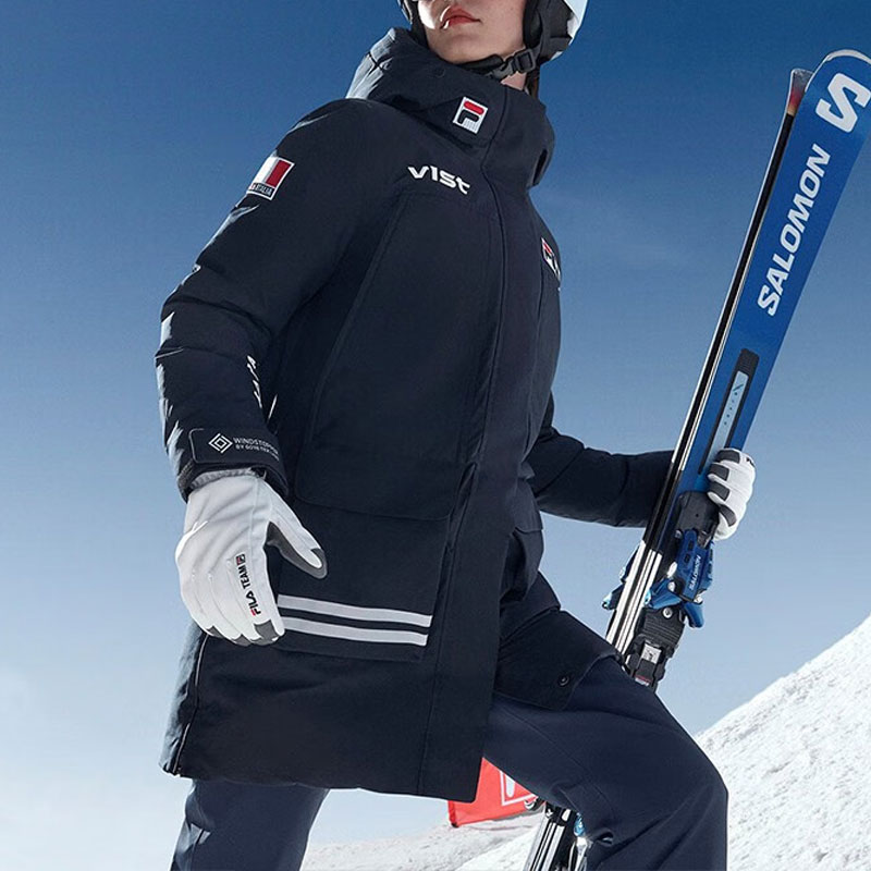 Details for (W) 휠라 로고 방수 보온 겨울 스키 자켓 - 블루. A11W346905F-NV