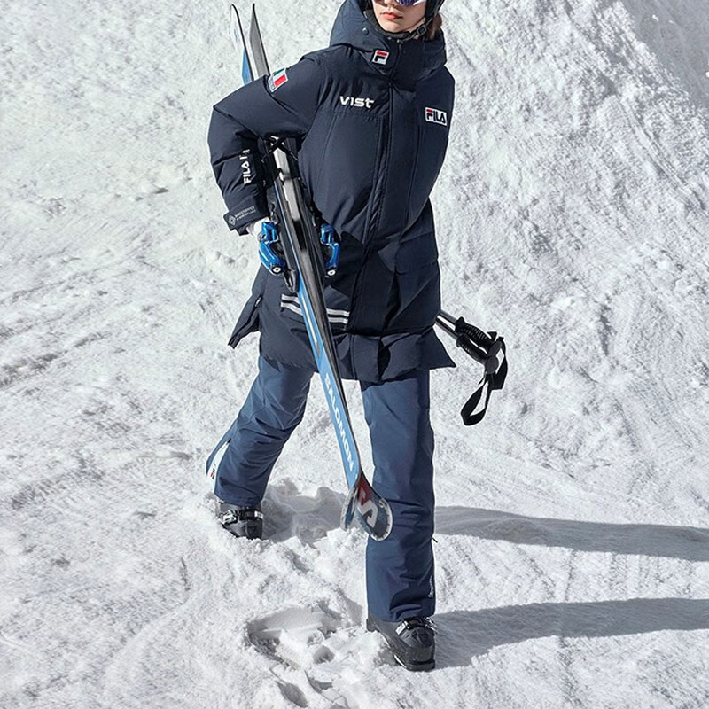 Cheap (W) 휠라 로고 방수 보온 겨울 스키 자켓 - 블루. A11W346905F-NV