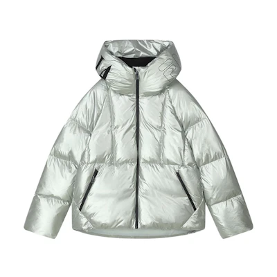 (Women) FILA Logo Printed Hooded Down Jacket Light Bamboo Green. F11W344914F-LG