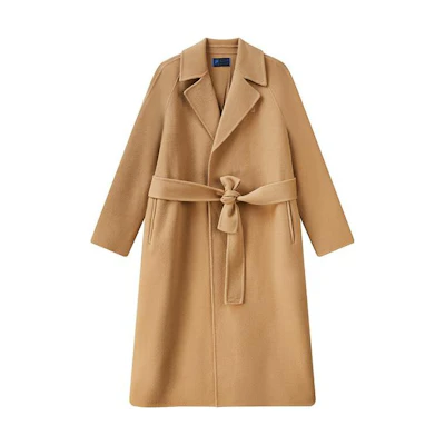 (Women) FILA Long Coat with Solid Logo Print, Khaki Color. F11W112704F-LK