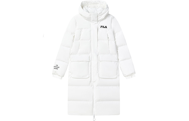 (Women) FILA  Long Down Coat with Hoodie Standard White Simple Logo Design F11W249906FWT