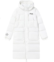 (Women) FILA Long Down Coat with Hoodie Standard White Simple Logo Design F11W249906FWT (Women) FILA Long Down Coat with Hoodie Standard White Simple Logo Design F11W249906FWT