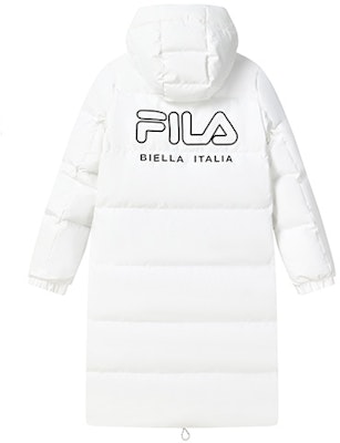 (W) FILA Abrigo Largo con Capucha Blanco con Diseño de Logo Simple. F11W249906FWT Lookbook (W) FILA Abrigo Largo con Capucha Blanco con Diseño de Logo Simple. F11W249906FWT