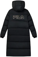 Lookbook (W) FILA 黑色長款羽絨外套 冬季保暖連帽休閒外套 F11W147905F-BK