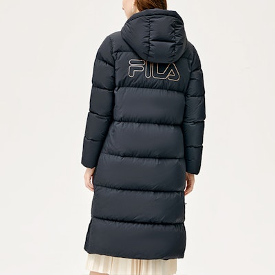 (Women) FILA Long Down Jacket Black Winter Warm Casual Hooded Coat. F11W147905F-BK Purchase (Women) FILA Long Down Jacket Black Winter Warm Casual Hooded Coat. F11W147905F-BK